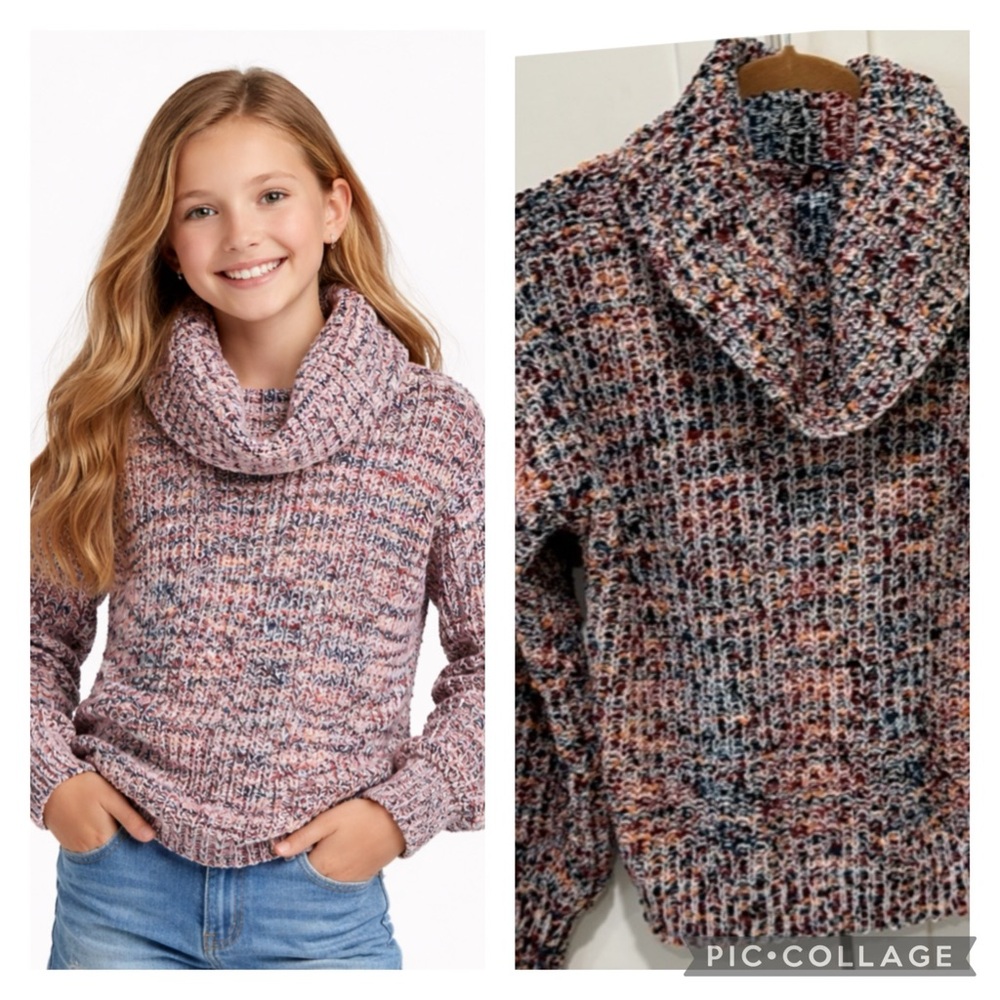 Multicolor Chunky Knit Cowl Neck Tween